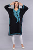 Black Pheran with Bluish Cyan Paisley Aari Embroidery - Kashmiri Pheran