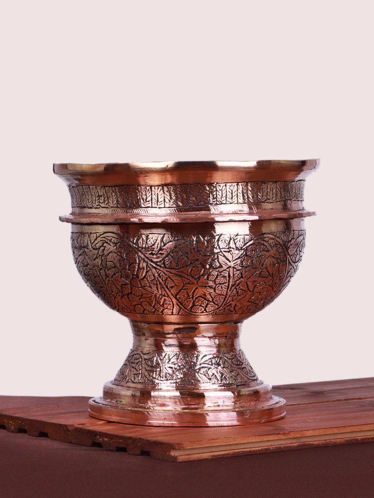 Kashmiri Copper Kenz/Bowl with Hand-Engraved Kandkaari Detailing - Hamiast