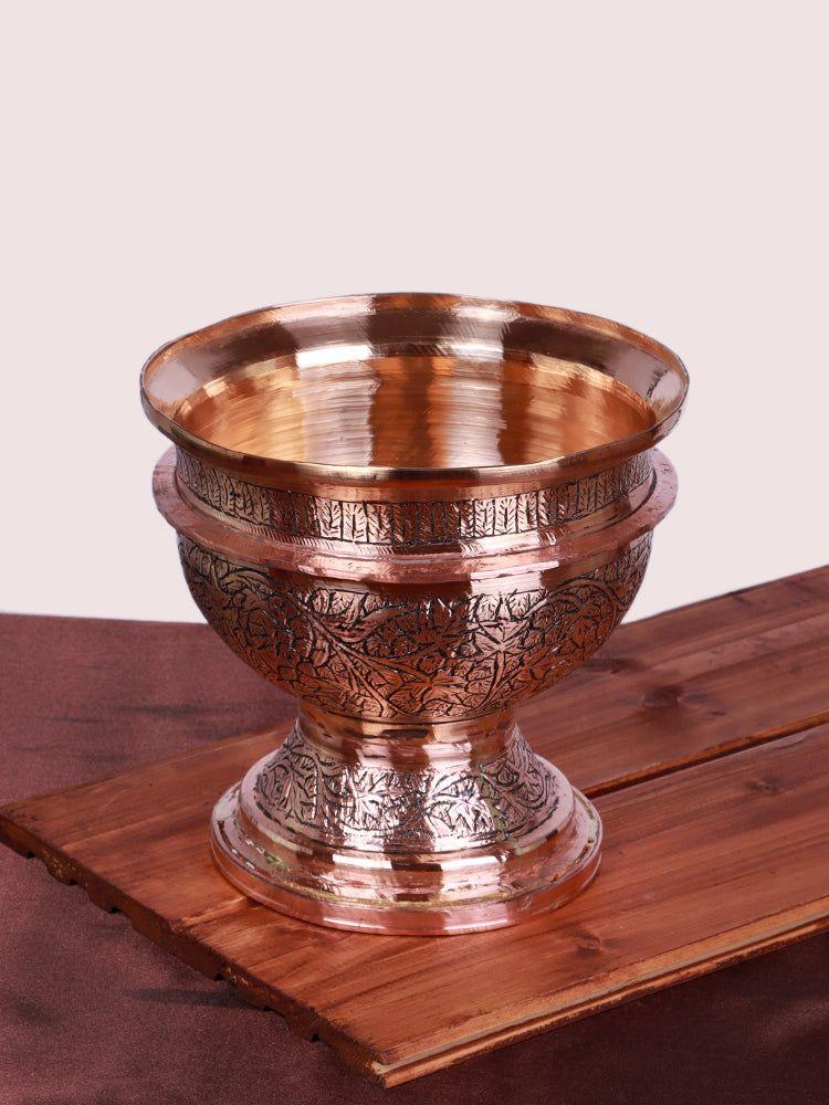 Kashmiri Copper Kenz/Bowl with Hand-Engraved Kandkaari Detailing - Hamiast