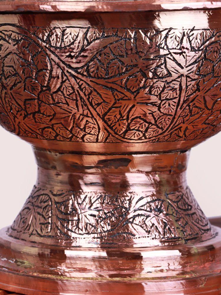 Kashmiri Copper Kenz/Bowl with Hand-Engraved Kandkaari Detailing - Hamiast