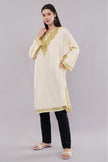 Off-White Kashmiri Pheran with Golden Zari Embroidery
