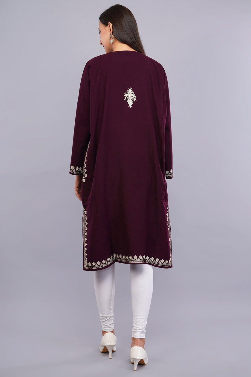 Vine Zari Embroidered Cashmilon Kashmiri Pheran