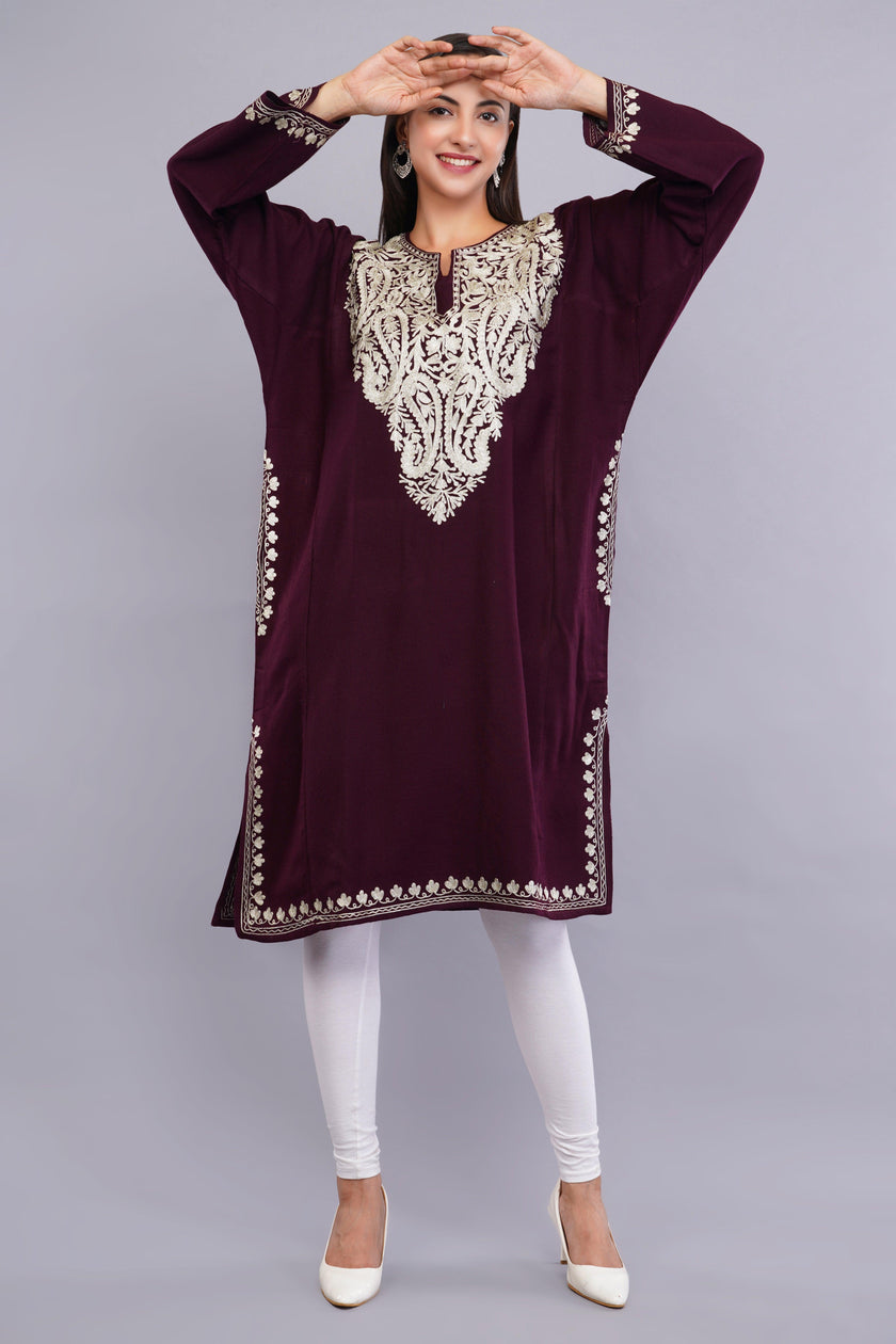 Vine Zari Embroidered Cashmilon Kashmiri Pheran