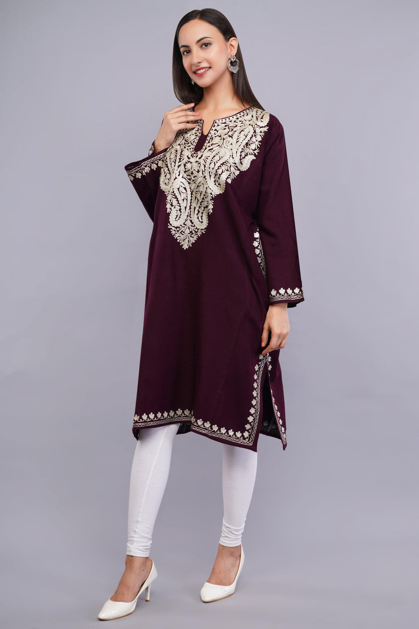 Vine Zari Embroidered Cashmilon Kashmiri Pheran