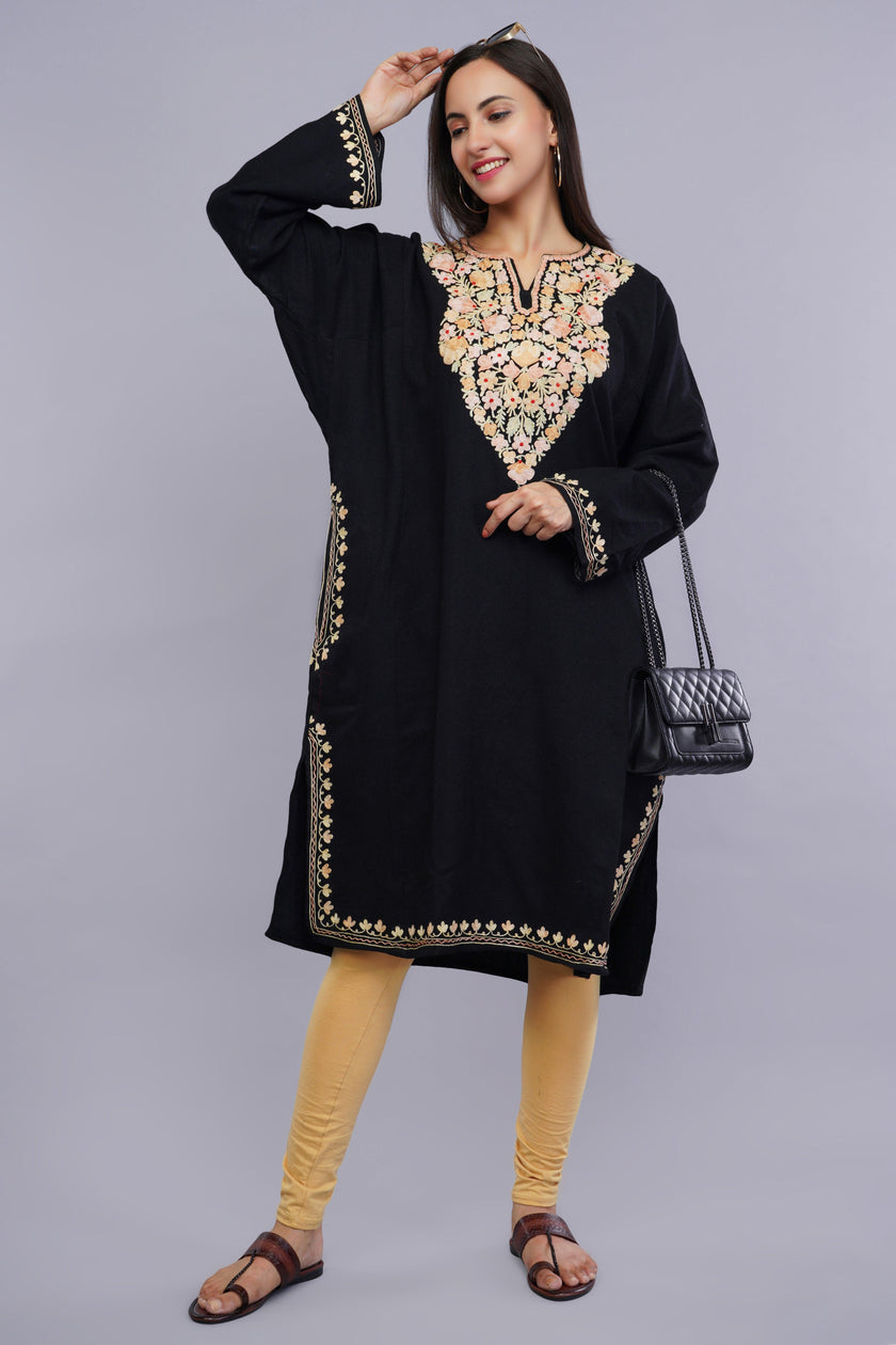 Buy Black Pheran with Kashmiri Aari Embroidery | Floral Design Elegance Hamiast Buy Black Pheran with Kashmiri Aari Embroidery | Floral Design Elegance Hamiast