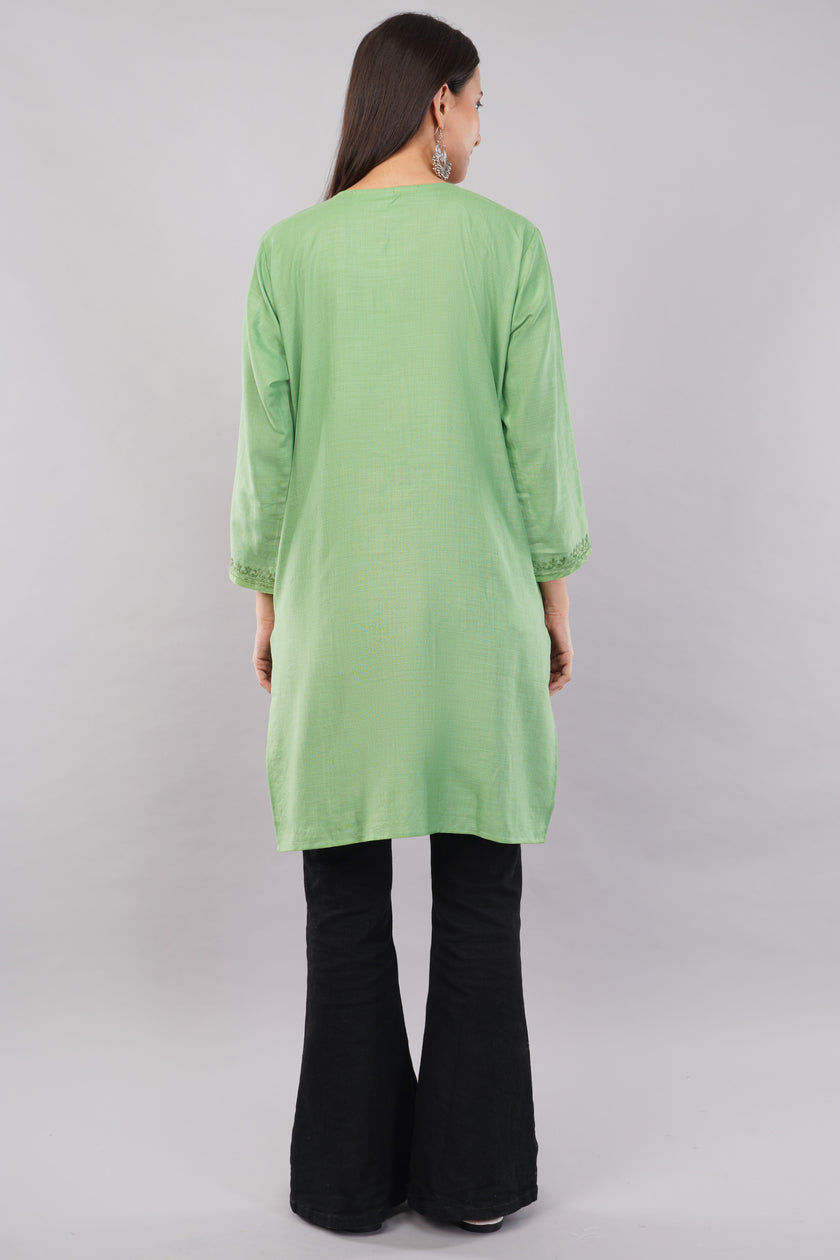 Pastel Green Kurta with Tonal Aari Embroidery