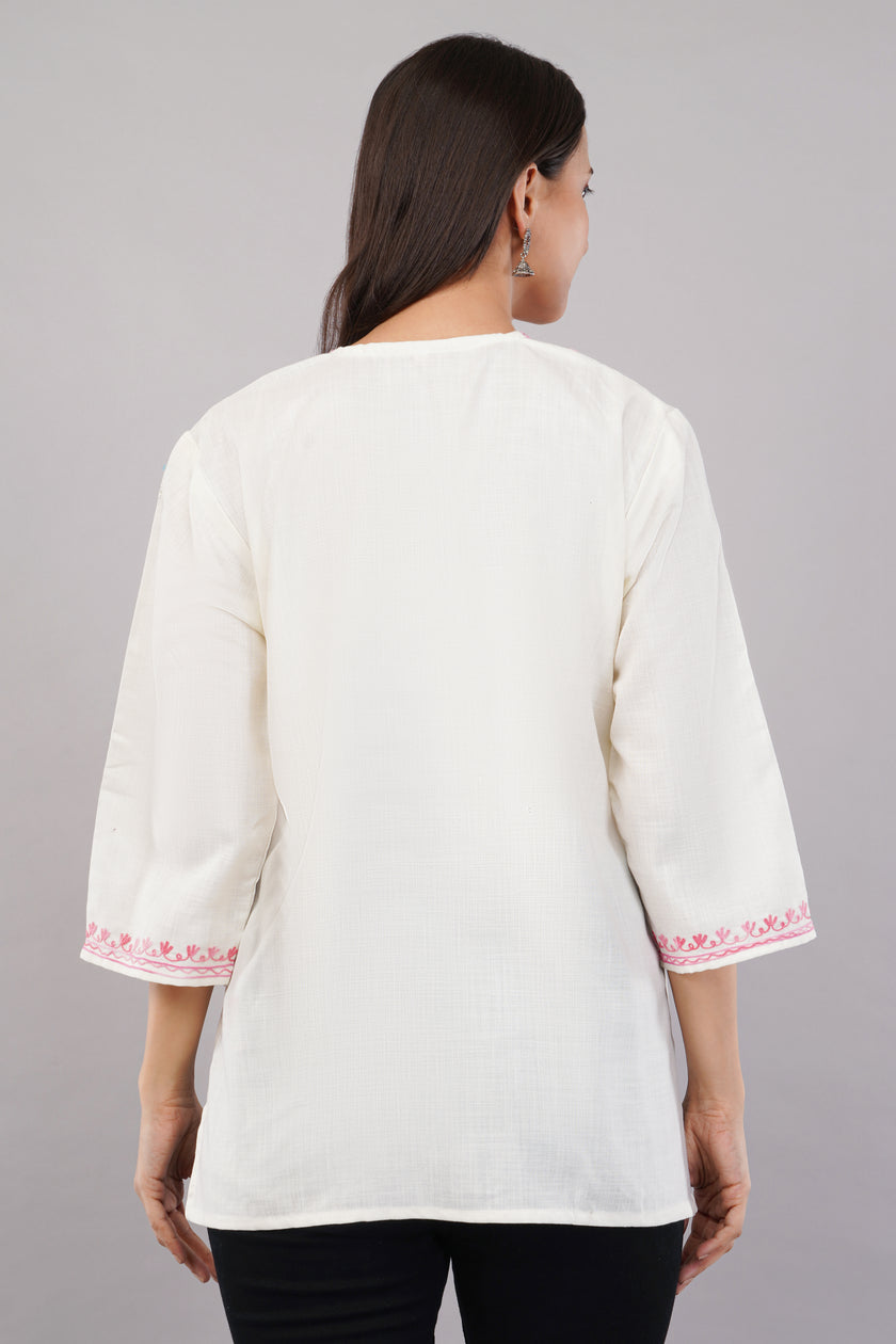 Ivory Grace Kashmiri Kurti with Blush Pink Aari