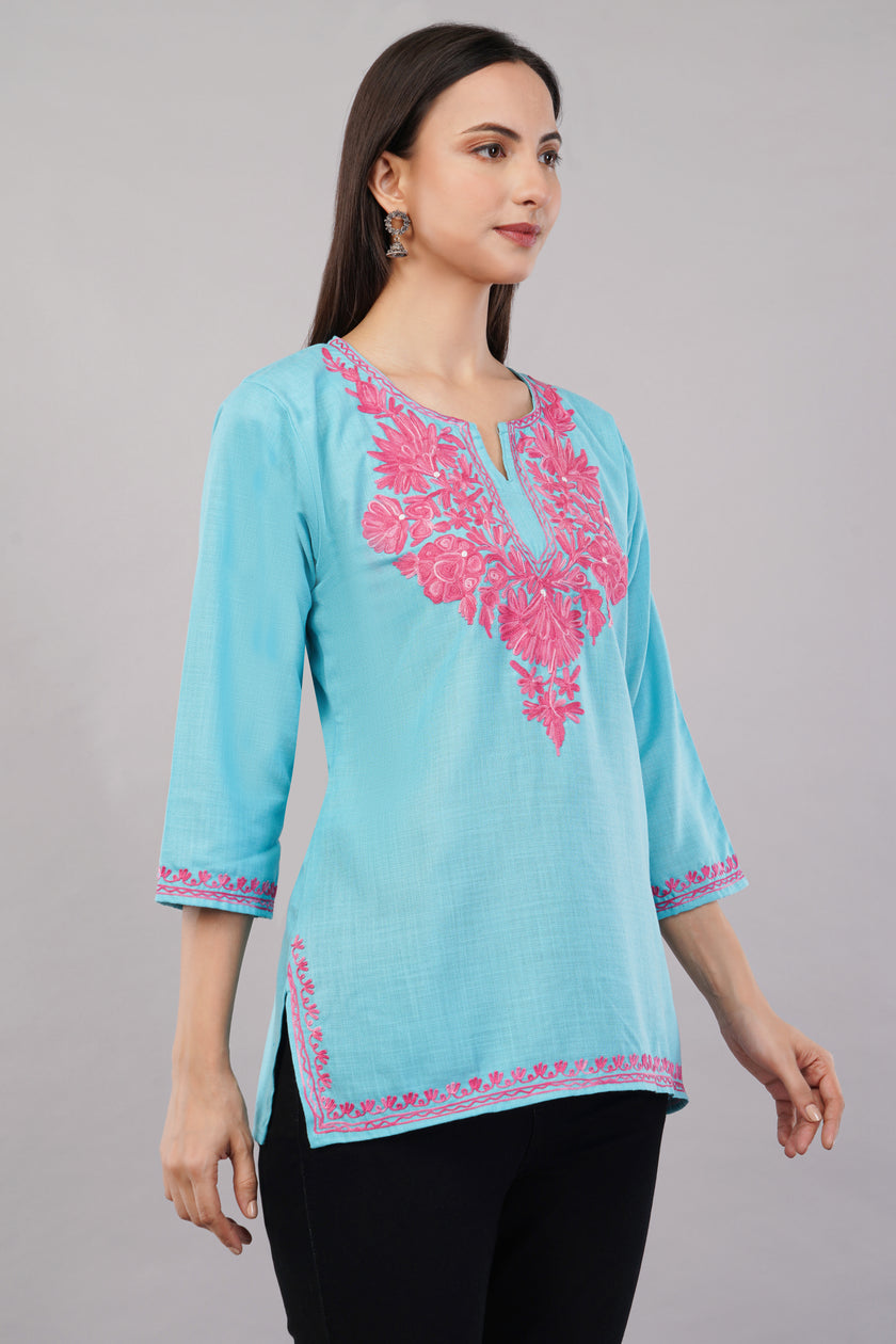 Firoza Charm Kashmiri Kurti with Blush Pink Aari