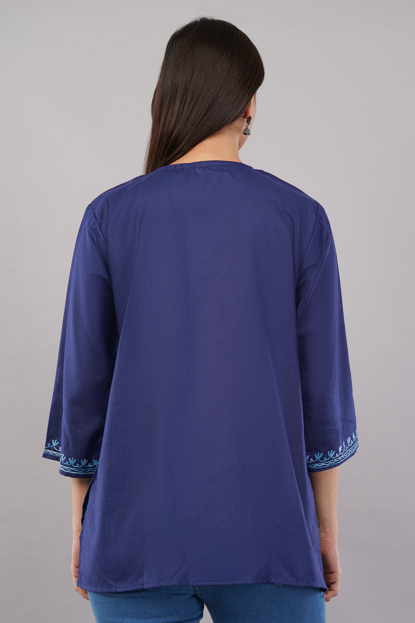 Sapphire Charm Kashmiri Kurti with Sky Blue Aari