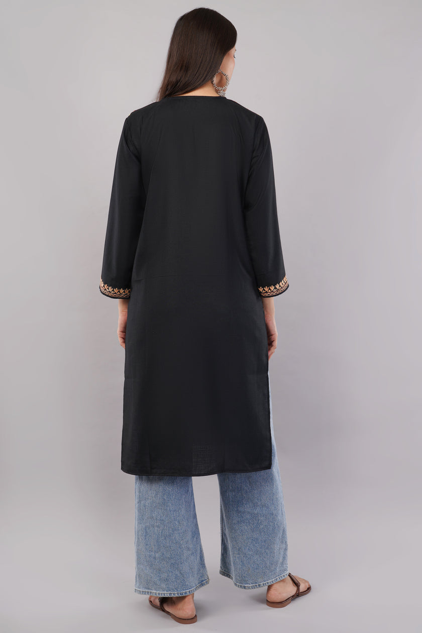 Midnight Bloom Black Kashmiri Aari Embroidered Kurta