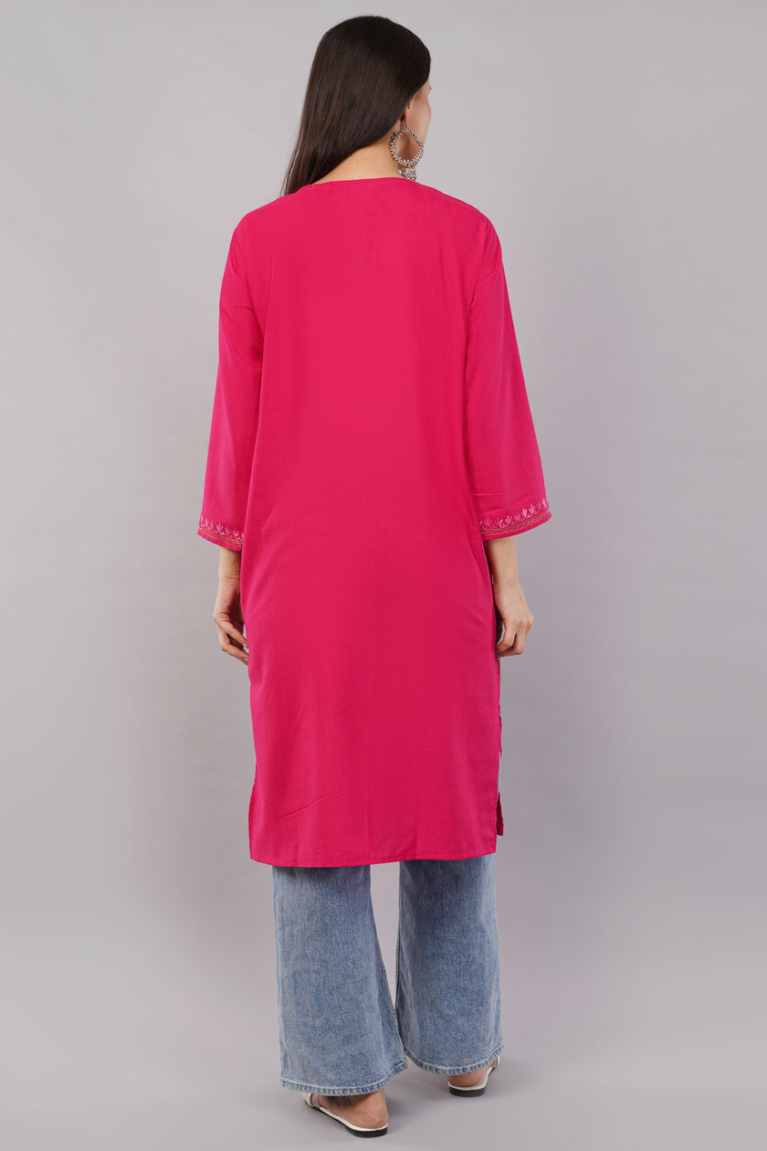 Debian Red Kashmiri Aari Embroidered Cotton Kurta