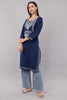 Midnight Blue Ruby Cotton Kurta with Pastel Aari Embroidery
