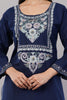 Midnight Blue Ruby Cotton Kurta with Pastel Aari Embroidery