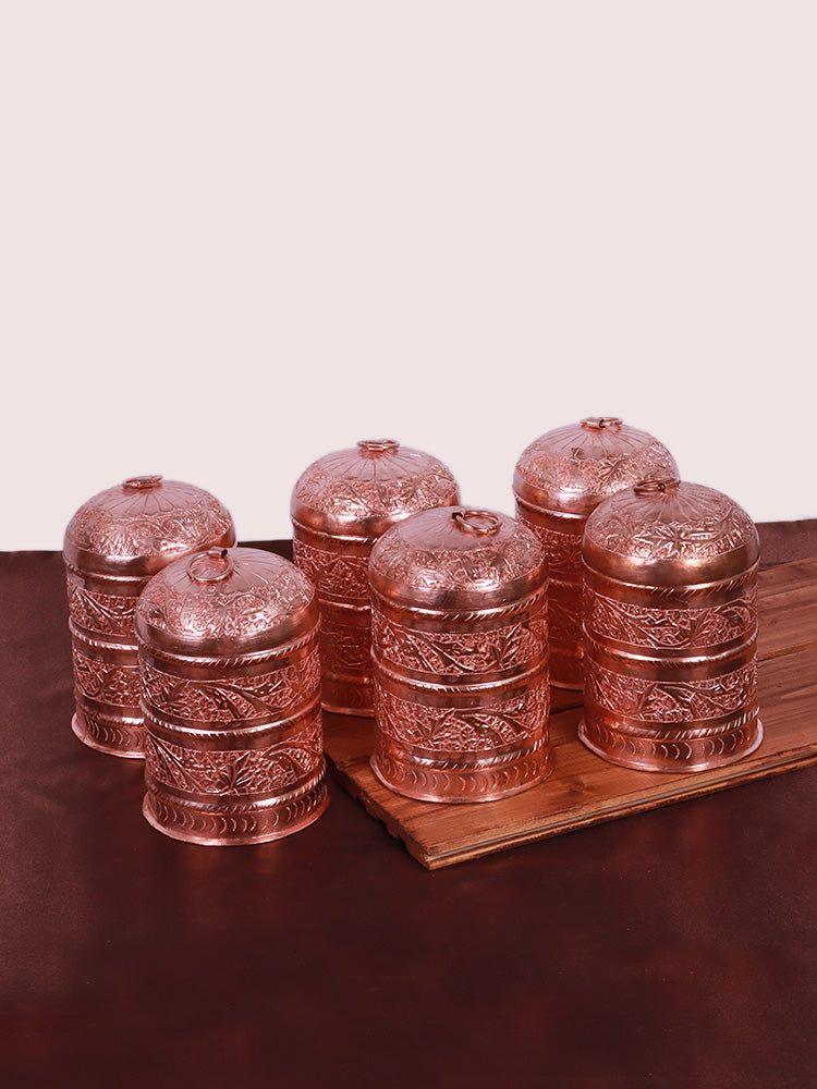 Copper Spice Box Set with Hand Engraved Detailing : Vintage Charm - Hamiast