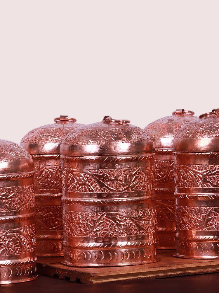 Copper Spice Box Set with Hand Engraved Detailing : Vintage Charm - Hamiast