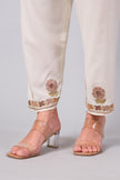 Cream Kashmiri Aari Co-ord Set with Floral Embroidery-Bottom