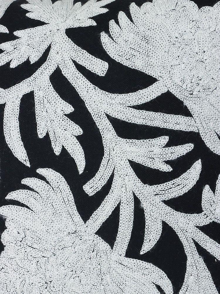 Elegant Floral Contrast Handcrafted Kashmiri Chain Stitch Cushion Cover - Hamiast