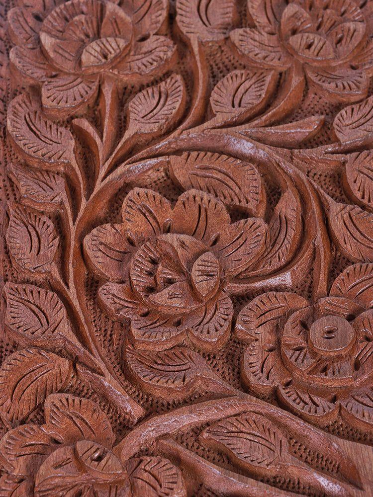 Elegant Handcrafted Walnut Wood Box with Chinar and Floral Carvings - Hamiast
