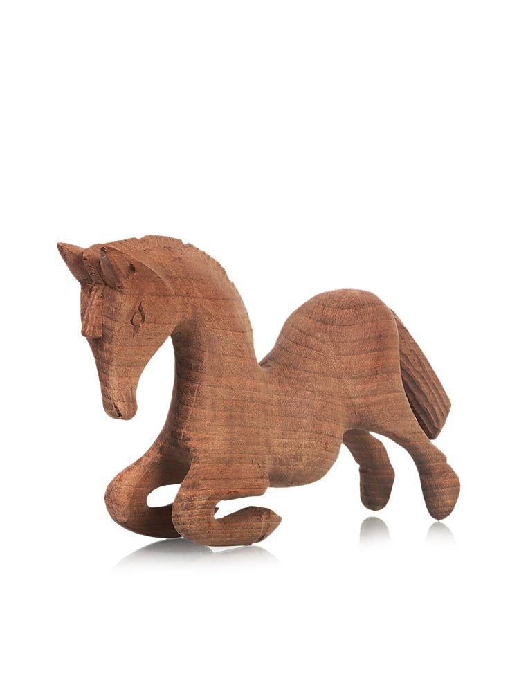 Elegant Kashmiri Carved Walnut Wood Jumping Horse - Collector's Art - Hamiast
