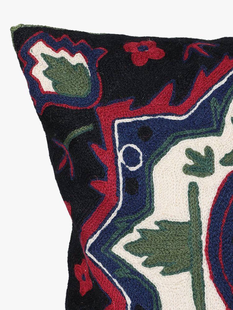 Elegant Prussian Blue Kashmiri Chain Stitch Luxury Cushion Cover Set - Hamiast