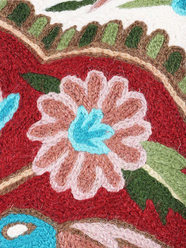 Ethereal Aviary: Kashmiri Chain Stitch Hand-Embroidered Bird Cushion Cover - Hamiast