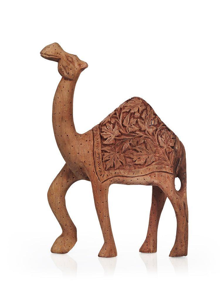 Exquisite Hand-Carved Kashmiri Walnut Wood Camel - Artisanal Decor - Hamiast
