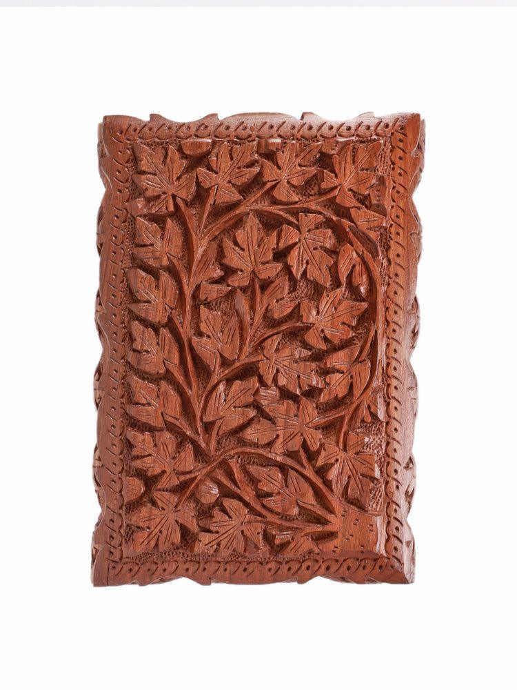 Exquisite Hand-Carved Walnut Wood Jewelry Box with Chinar Engraving - Hamiast