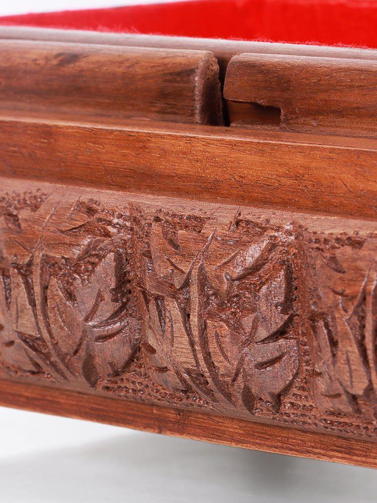 Exquisite Hand-Carved Walnut Wood Jewelry Box with Chinar Engraving - Hamiast