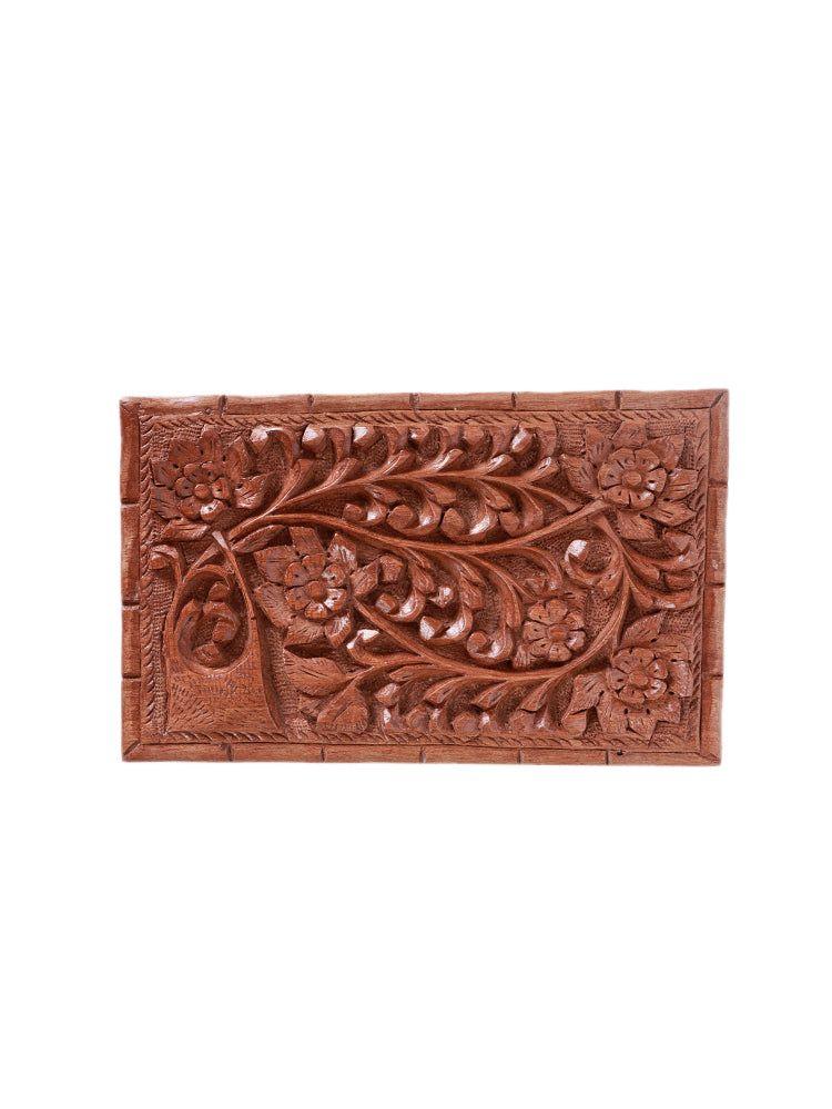 Floral Engraved Walnut Wood Jewelry Box with Compartments - Hamiast