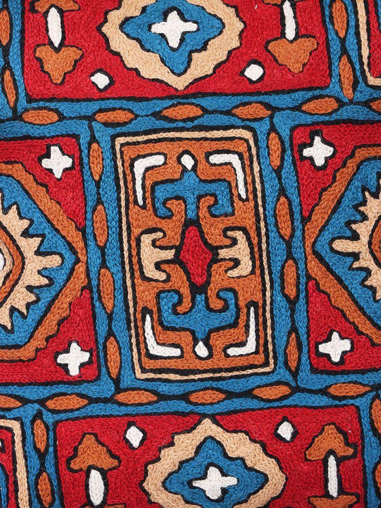 Geometric Elegance: Kashmiri Chain Stitch Handcrafted Cushion Cover - Hamiast
