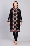Gulnaar-e-Siyah Black Kashmiri Wool Jacket with Aari Embroidery Front