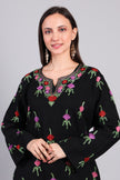 Gultar-e-Bahar — Black Pheran with Multicolor Floral Aari Kashmiri Embroidery-Zoomed