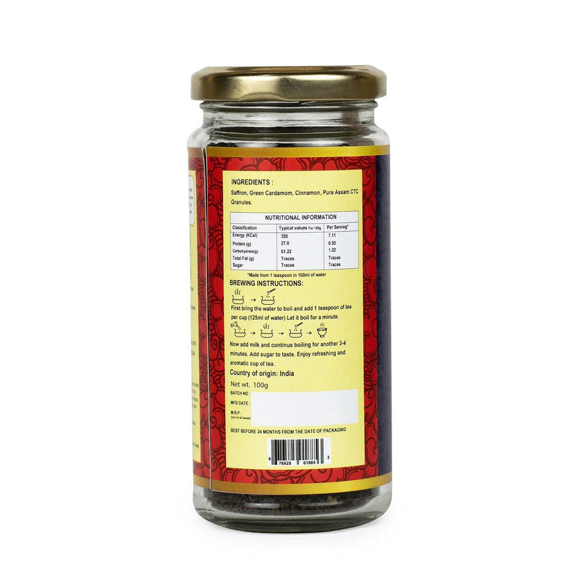Hamiast Royal Saffron Tea (Kashmiri Kesar Chai) Assam CTC Tea, Kashmiri Saffron, Cardamom and Cinnamon 100g (40 cups) - Hamiast