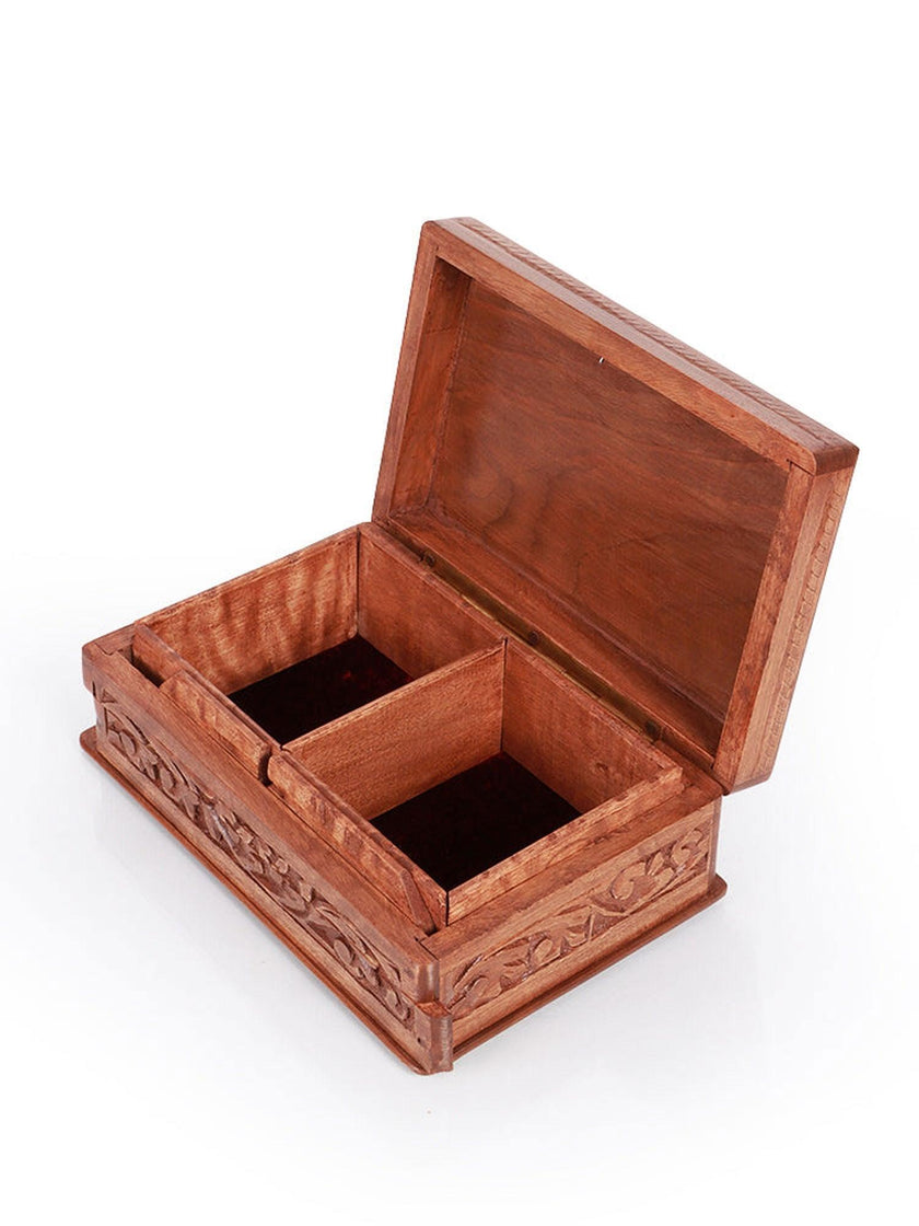 Hand-Carved Kashmiri Walnut Jewelry Box - Hamiast