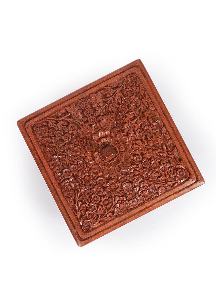 Hand-Carved Walnut Wood Dry Fruit Box - Hamiast