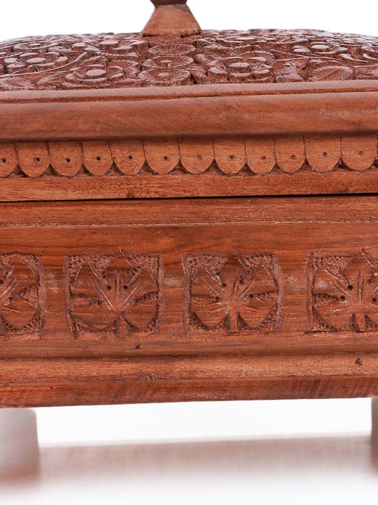 Hand-Carved Walnut Wood Dry Fruit Box - Hamiast