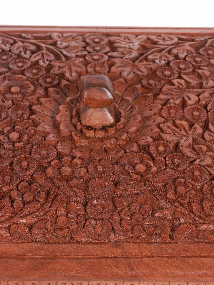 Hand-Carved Walnut Wood Dry Fruit Box - Hamiast