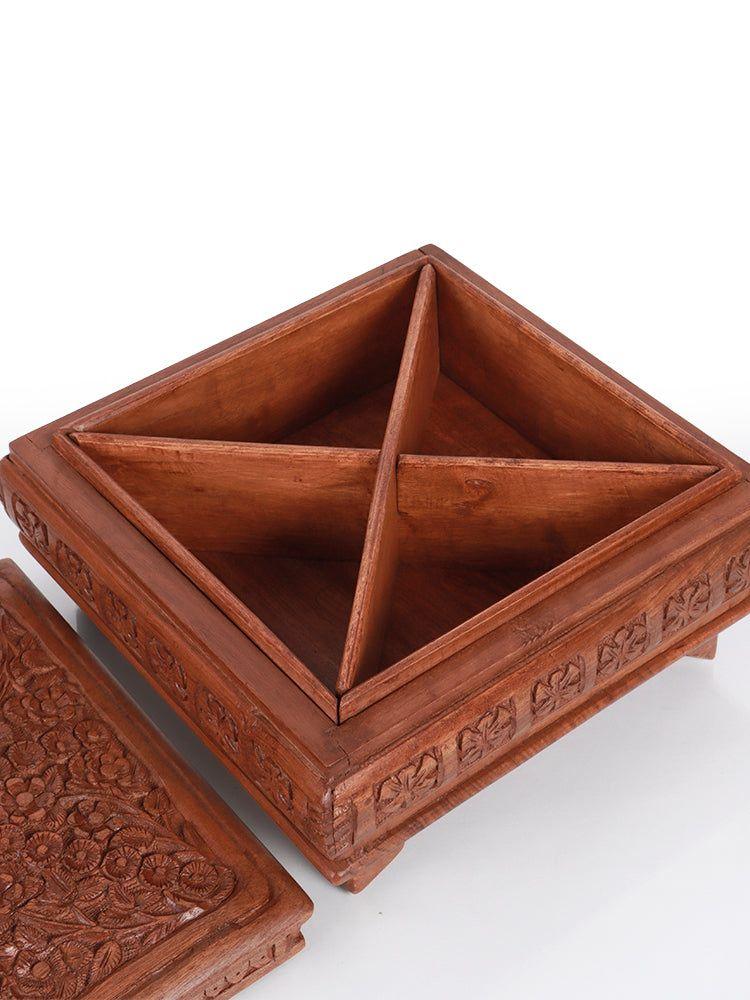 Hand-Carved Walnut Wood Dry Fruit Box - Hamiast