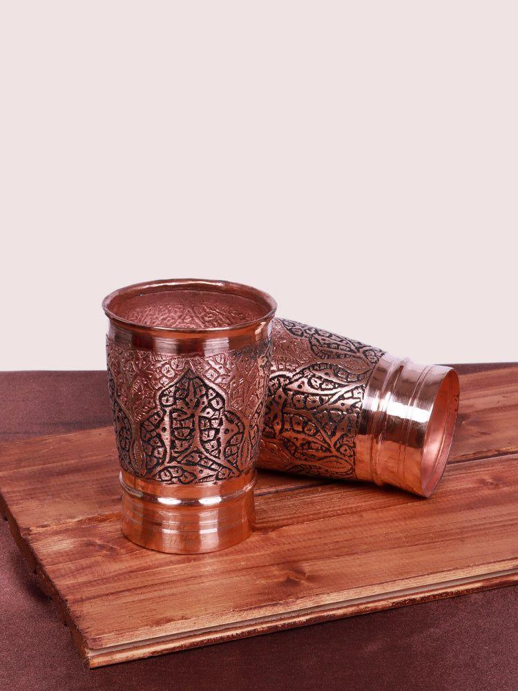 Hand-Engraved Copper Glass - Elegant Kandkaari  Authentic Kashmiri Drinkware - Hamiast