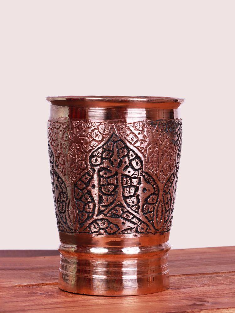 Hand-Engraved Copper Glass - Elegant Kandkaari  Authentic Kashmiri Drinkware - Hamiast
