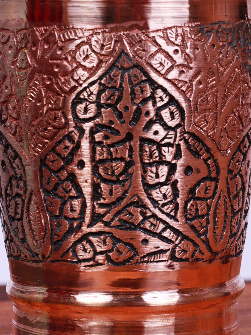 Hand-Engraved Copper Glass - Elegant Kandkaari  Authentic Kashmiri Drinkware - Hamiast