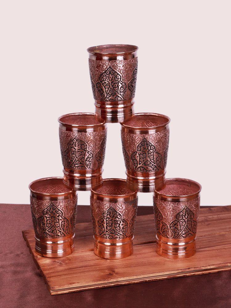 Hand-Engraved Copper Glass - Elegant Kandkaari  Authentic Kashmiri Drinkware - Hamiast