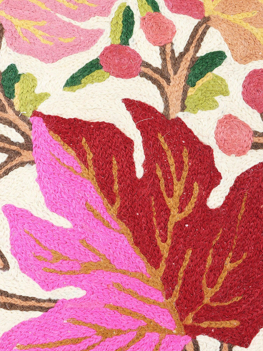 Handcrafted Dual-Season Chinar Leaf Chain Stitch Embroidered Cushion Cover - Hamiast