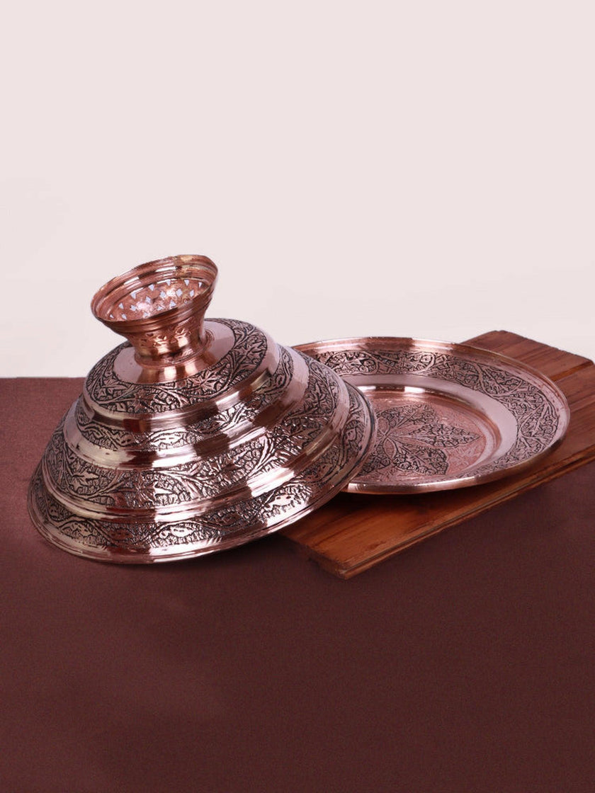 Handcrafted Floral Engraved Trami Sarposh | Kashmiri Copperware - Hamiast