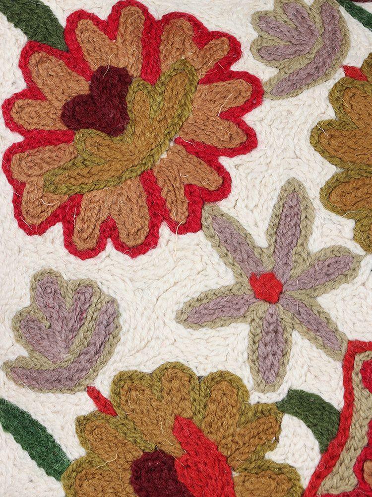 Handcrafted Floral Tapestry Kashmiri Chain Stitch Embroidered Cushion Cover - Hamiast