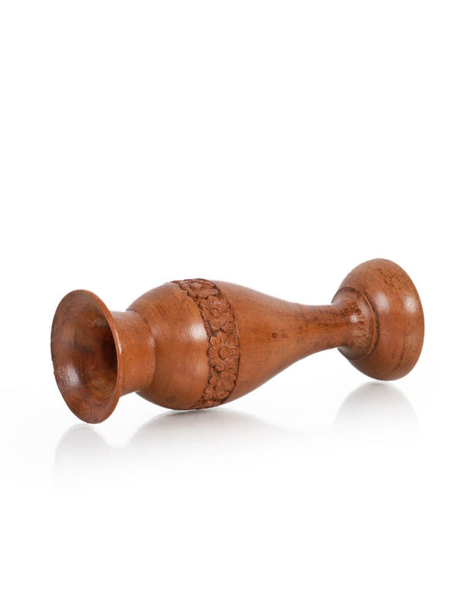 Handcrafted Walnut Wood Flower Vase - Floral Carved Elegance - Hamiast