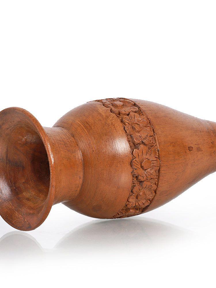 Handcrafted Walnut Wood Flower Vase - Floral Carved Elegance - Hamiast