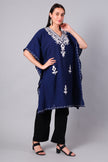Gulbahar — Royal Blue Kashmiri Kaftan with White Aari Embroidery