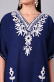 Gulbahar — Royal Blue Kashmiri Kaftan with White Aari Embroidery