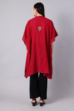 Gulbahar — Garnet Red Kashmiri Kaftan with Ivory and Sage Aari Embroidery